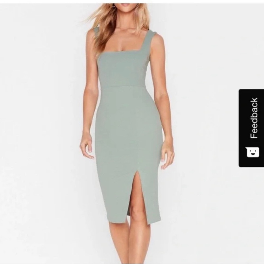 NWT Nasty Gal Squarin’ to Go MIDI Dress SAGE size 6